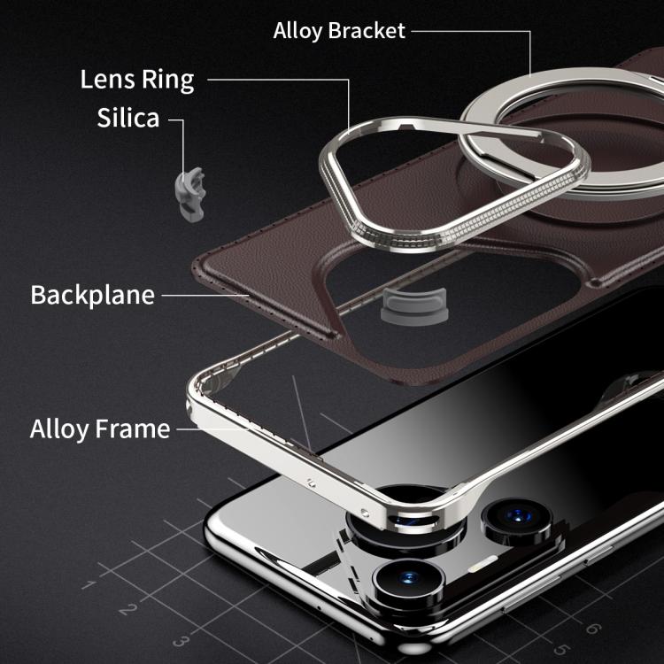 For Huawei Pura 70 Pro Metal Frameless Plain Leather MagSafe Holder Phone Case(Brown)
