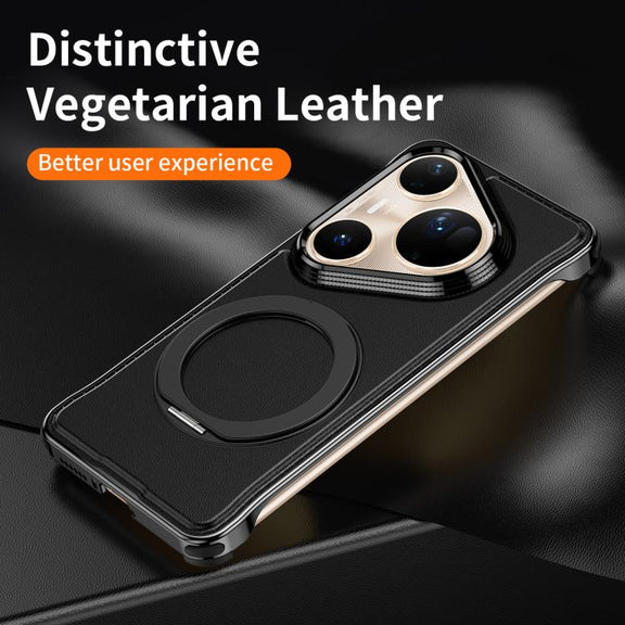 For Huawei Pura 80 Pro+ 5G Metal Frameless Plain Leather MagSafe Holder Phone Case(Brown)