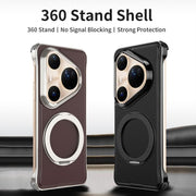 For Huawei Pura 80 Pro+ 5G Metal Frameless Plain Leather MagSafe Holder Phone Case(Black)