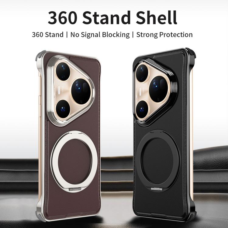 For Huawei Pura 80 Pro+ 5G Metal Frameless Plain Leather MagSafe Holder Phone Case(Black)