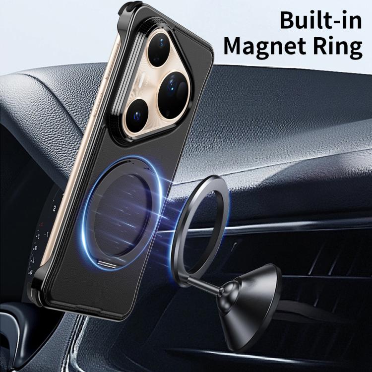 For Huawei Pura 80 Pro+ 5G Metal Frameless Plain Leather MagSafe Holder Phone Case(Black)