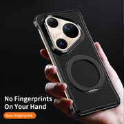 For Huawei Pura 80 Pro+ 5G Metal Frameless Plain Leather MagSafe Holder Phone Case(Black)