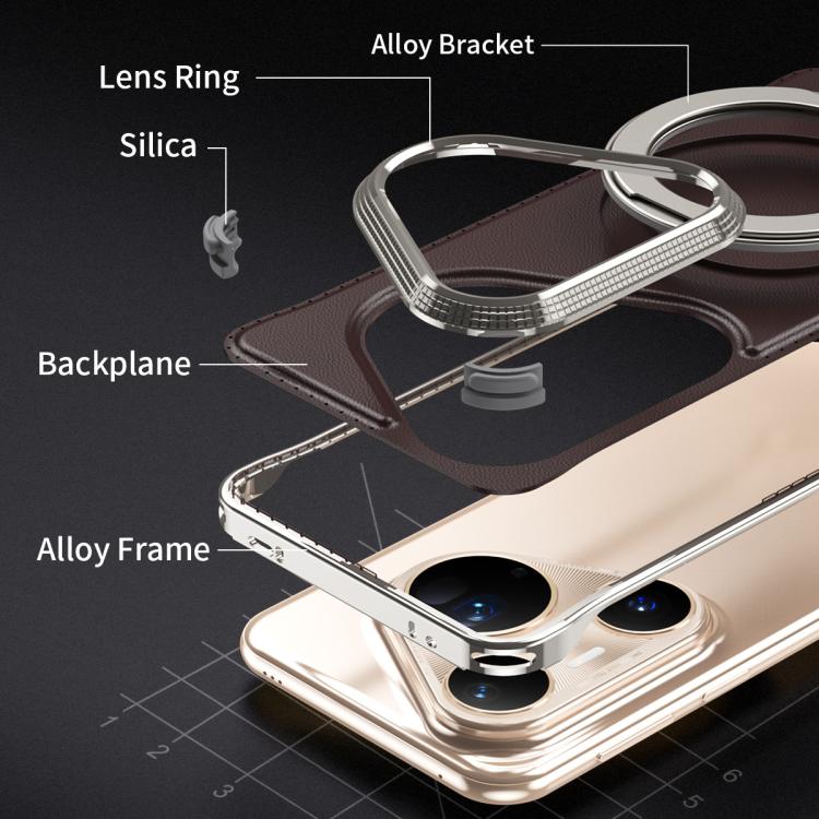 For Huawei Pura 80 Pro+ 5G Metal Frameless Plain Leather MagSafe Holder Phone Case(Black)