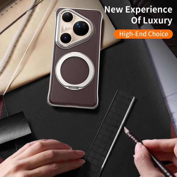 For Huawei Pura 80 Ultra 5G Metal Frameless Plain Leather MagSafe Holder Phone Case(Black)