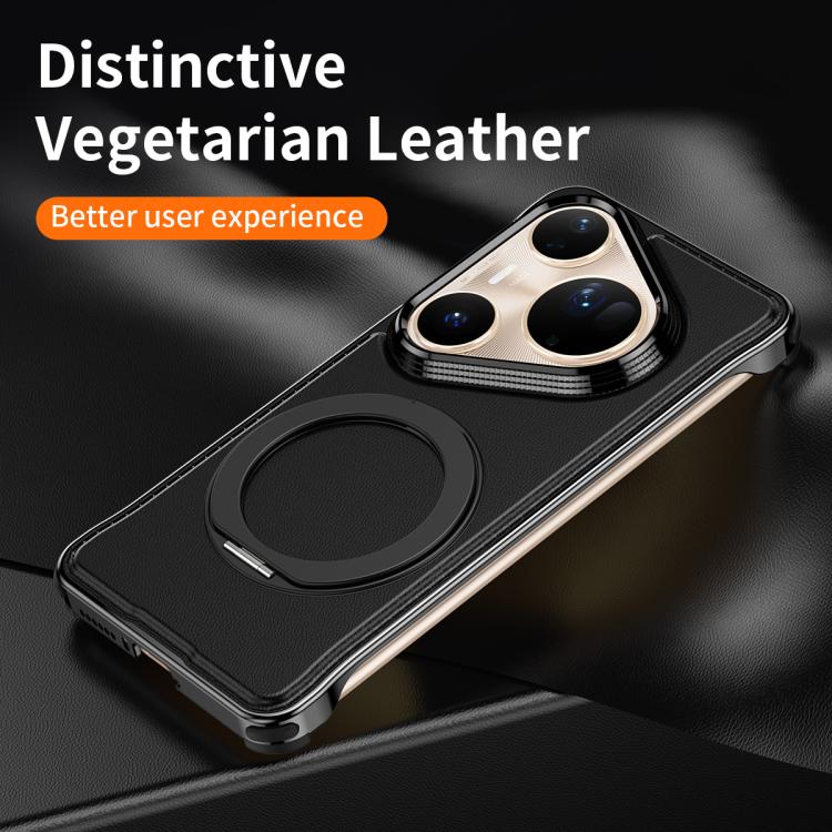 For Huawei Pura 80 Ultra 5G Metal Frameless Plain Leather MagSafe Holder Phone Case(Black)