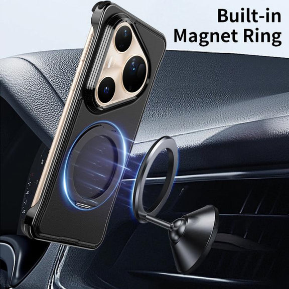 For Huawei Pura 80 Ultra 5G Metal Frameless Plain Leather MagSafe Holder Phone Case(Black)
