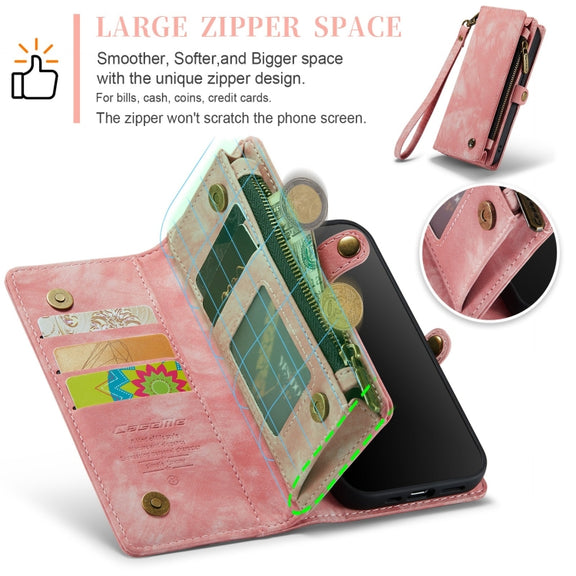 For iPhone 12 mini CaseMe-008 Detachable Multifunctional Wallet Leather Phone Case (Pink)