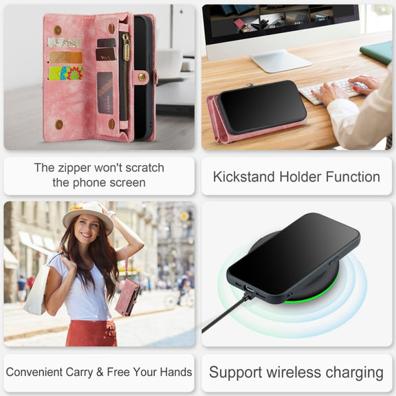 For iPhone 12 mini CaseMe-008 Detachable Multifunctional Wallet Leather Phone Case (Pink)