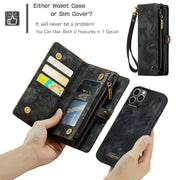 For iPhone 12 Pro Max CaseMe-008 Detachable Multifunctional Wallet Leather Phone Case (Black)