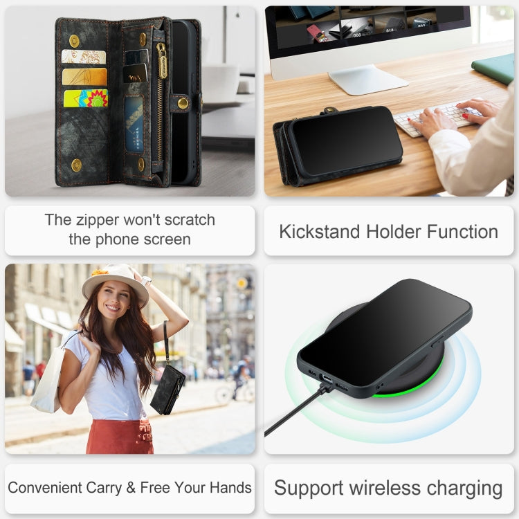 For iPhone 12 Pro Max CaseMe-008 Detachable Multifunctional Wallet Leather Phone Case (Black)