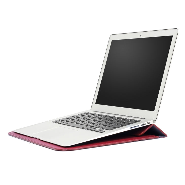 PU Leather Ultra-thin Envelope Bag Laptop Bag for MacBook Air / Pro 11 inch, with Stand Function(Wine Red)
