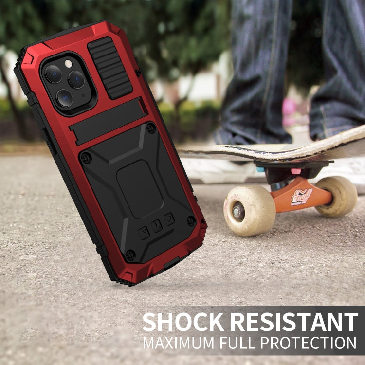 For iPhone 12 Pro Max R-JUST Shockproof Water-resistant Dust-proof Metal + Silicone Protective Case with Holder(Red)