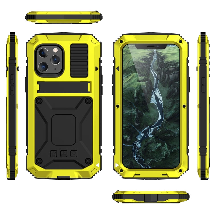 For iPhone 12 Pro Max R-JUST Shockproof Water-resistant Dust-proof Metal + Silicone Protective Case with Holder(Yellow)