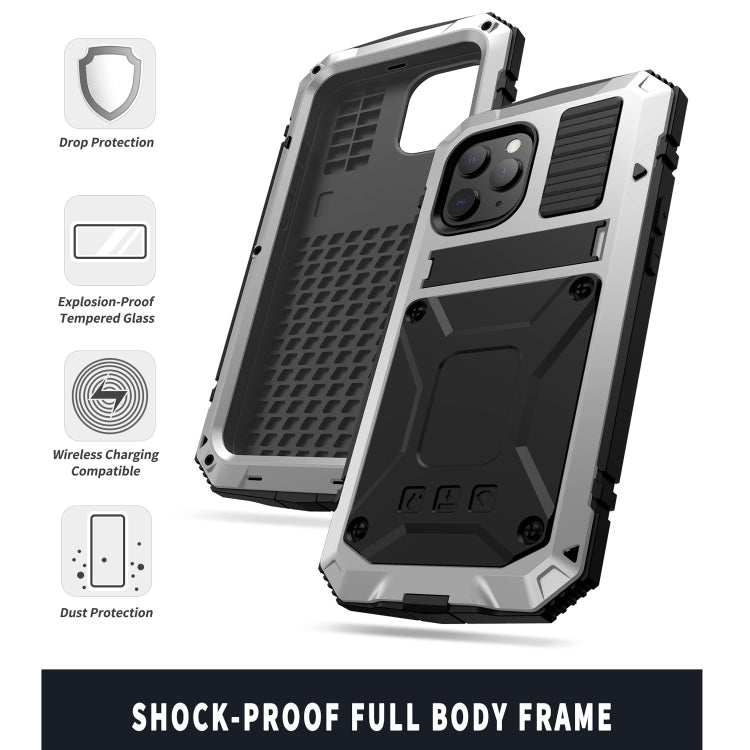 For iPhone 12 Pro Max R-JUST Shockproof Water-resistant Dust-proof Metal + Silicone Protective Case with Holder(Silver)