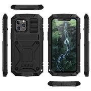 For iPhone 12 mini R-JUST Shockproof Water-resistant Dust-proof Metal + Silicone Protective Case with Holder (Black)