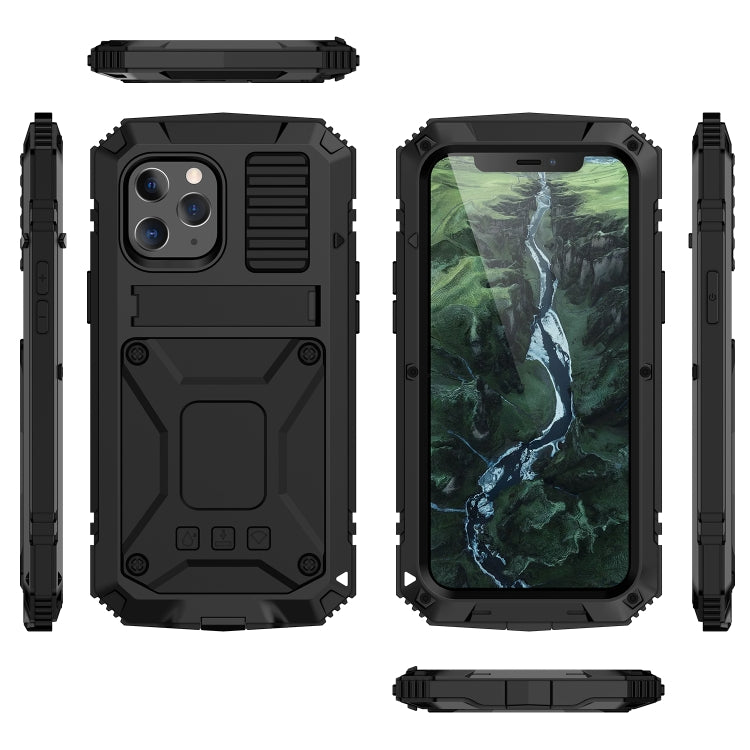 For iPhone 12 mini R-JUST Shockproof Water-resistant Dust-proof Metal + Silicone Protective Case with Holder (Black)