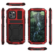 For iPhone 12 mini R-JUST Shockproof Water-resistant Dust-proof Metal + Silicone Protective Case with Holder (Red)