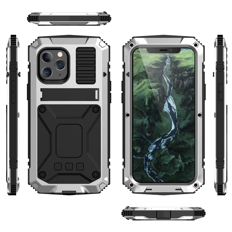 For iPhone 12 mini R-JUST Shockproof Water-resistant Dust-proof Metal + Silicone Protective Case with Holder (Silver)