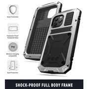 For iPhone 12 mini R-JUST Shockproof Water-resistant Dust-proof Metal + Silicone Protective Case with Holder (Silver)
