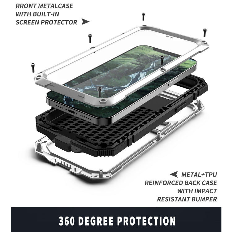 For iPhone 12 mini R-JUST Shockproof Water-resistant Dust-proof Metal + Silicone Protective Case with Holder (Silver)
