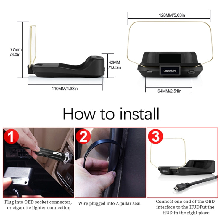 C2 Car HUD Head-up Display GPS Digital Meter Water Temperature / Voltage / Speed