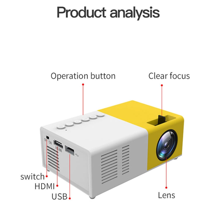 J9 1920x1080P 15 ANSI Portable Home Theater Mini LED HD Digital Projector, Basic Version, EU Plug(Black White)