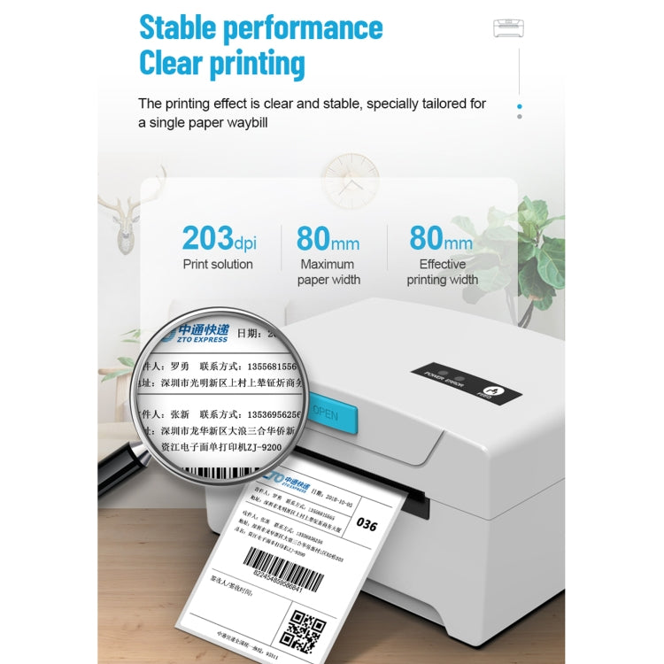ZJ-8600 76x130 Single Paper Waybill Express Bill Label Printer, EU Plug