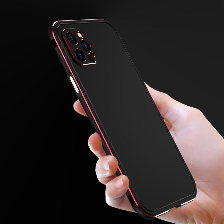 For iPhone 12 Aurora Series Lens Protector + Metal Frame Protective Case(Black Red)