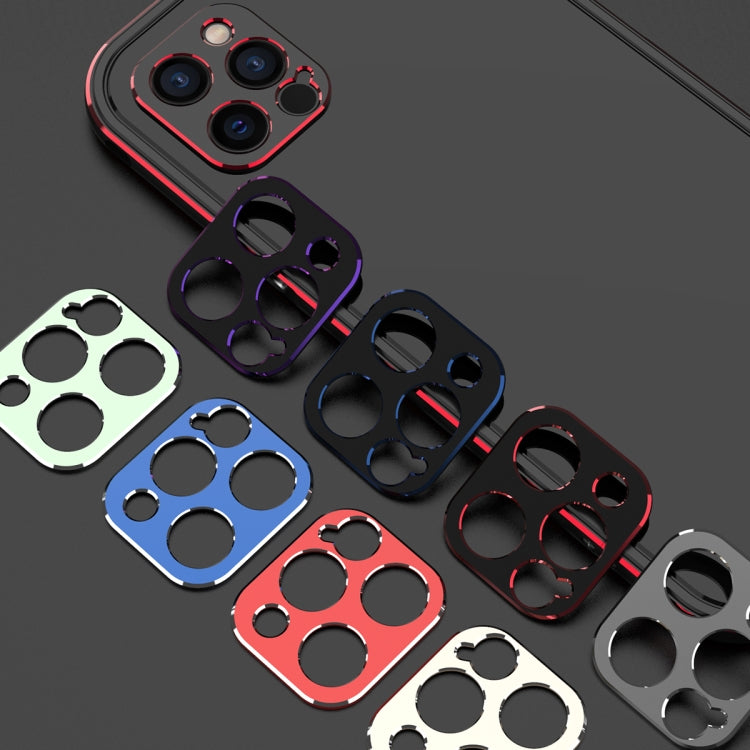 For iPhone 12 Aurora Series Lens Protector + Metal Frame Protective Case(Black Red)
