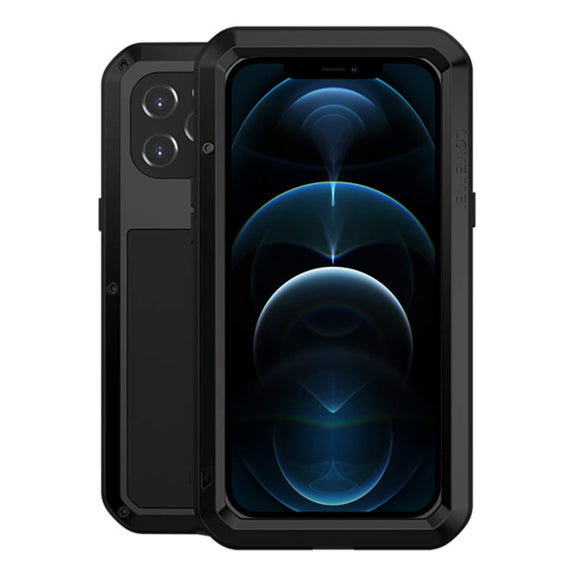 For iPhone 12 Pro Max LOVE MEI Metal Shockproof Life Water-resistant Dustproof Protective Case(Black)