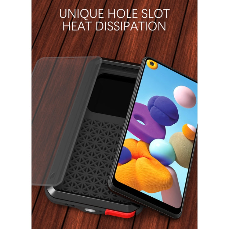 For Samsung Galaxy A21 (US Version) LOVE MEI Metal Shockproof Water-resistant Dustproof Protective Case with Glass(Black)