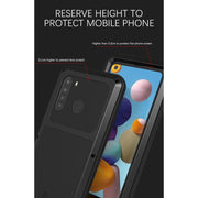 For Samsung Galaxy A21 (US Version) LOVE MEI Metal Shockproof Water-resistant Dustproof Protective Case with Glass(Black)