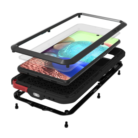 For Samsung Galaxy A71 5G LOVE MEI Metal Shockproof Water-resistant Dustproof Protective Case with Glass(Black)