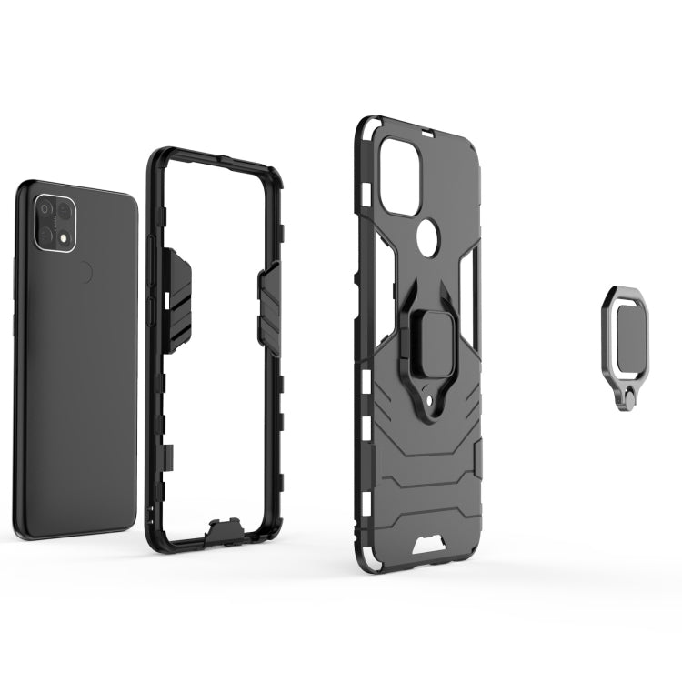 For OPPO A15 PC + TPU Shockproof Protective Case with Magnetic Ring Holder(Black)