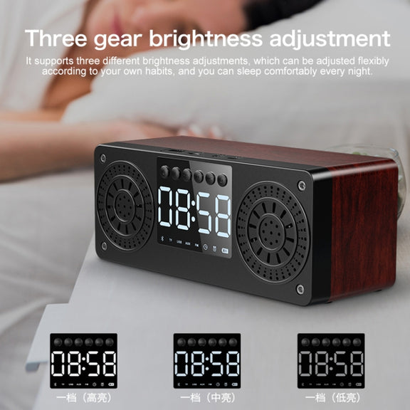 A10 Subwoofer Wooden Clock Bluetooth 5.0 Speaker, Support TF Card & U Disk Play & FM Radio(Yellow)