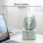 BD-MM1 Cat Shape Household Desktop Rechargeable Spray Humidifier Fan (Green)