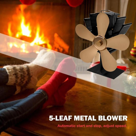 YL602 5-Blade High Temperature Metal Heat Powered Fireplace Stove Fan (Gold)