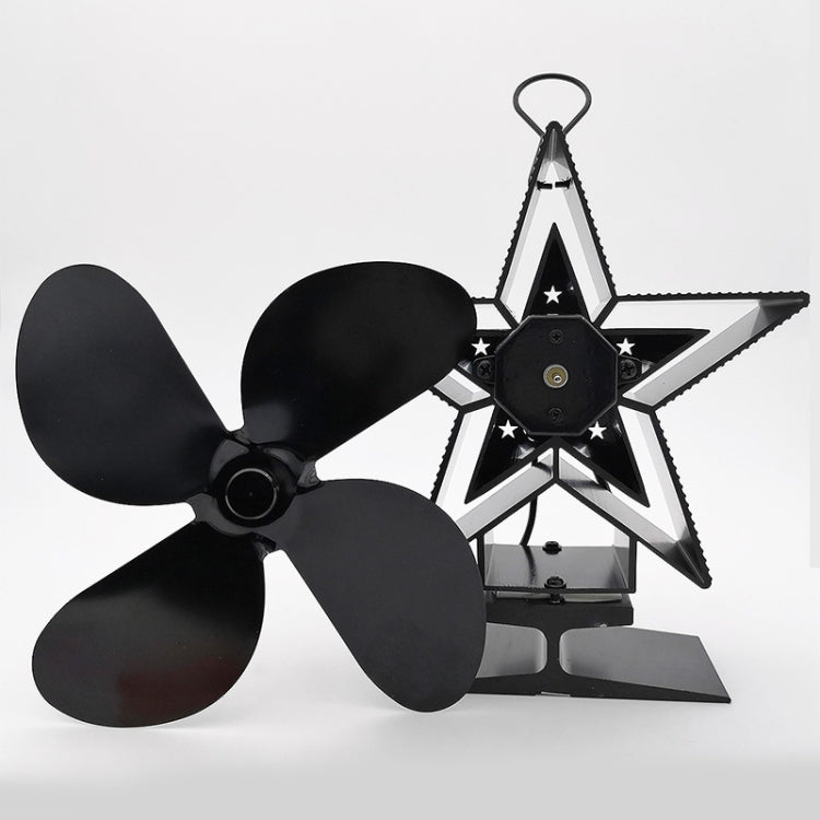 4-Blade Aluminum Heat Powered Fireplace Stove Fan (Black)