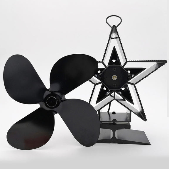 4-Blade Aluminum Heat Powered Fireplace Stove Fan (Black)