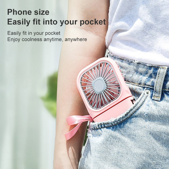 F20 Electroplating Handheld Fan Portable Desktop Folding Mute USB Hanging Neck Fan (Blue)
