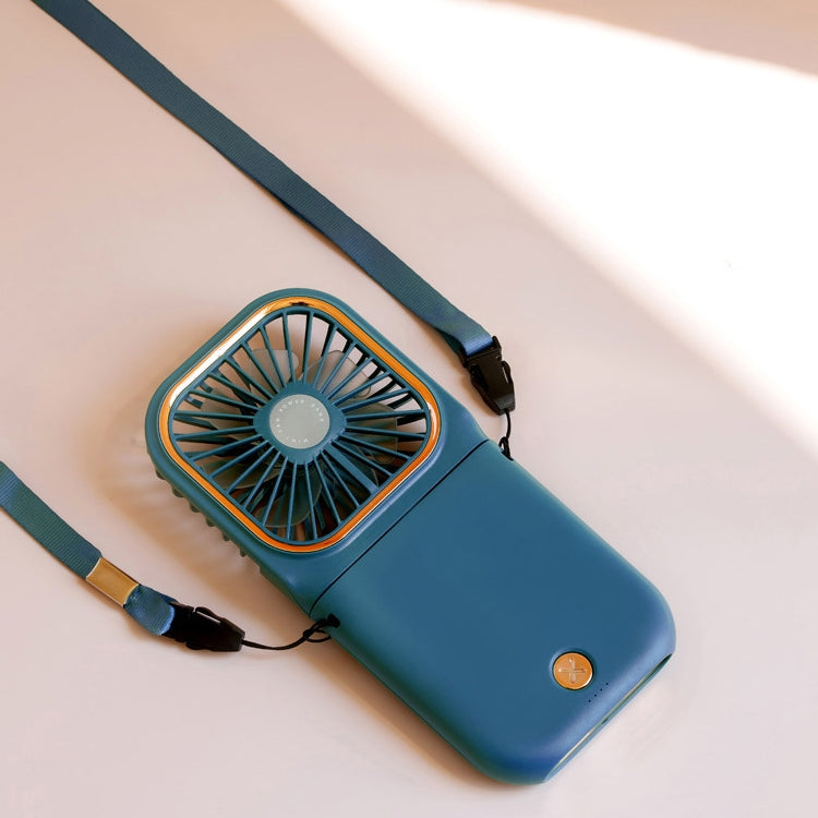 F30 Electroplating Handheld Fan Portable Desktop Folding Mute USB Hanging Neck Fan, Upgraded Version (Blue)