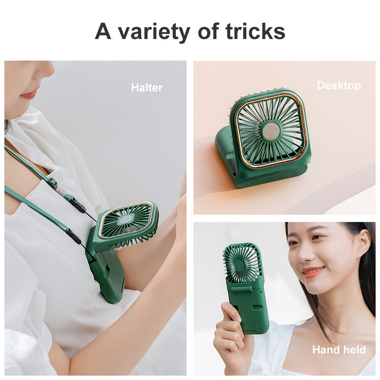 F30 Electroplating Handheld Fan Portable Desktop Folding Mute USB Hanging Neck Fan, Upgraded Version (Blue)