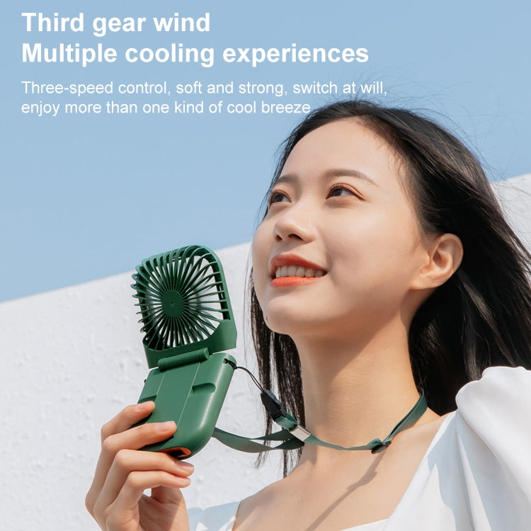 F30 Electroplating Handheld Fan Portable Desktop Folding Mute USB Hanging Neck Fan, Upgraded Version (Blue)