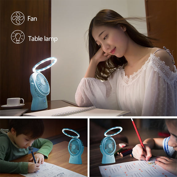 S1 Multi-function Portable USB Charging Mute Desktop Electric Fan Table Lamp, with 3 Speed Control (Pink)