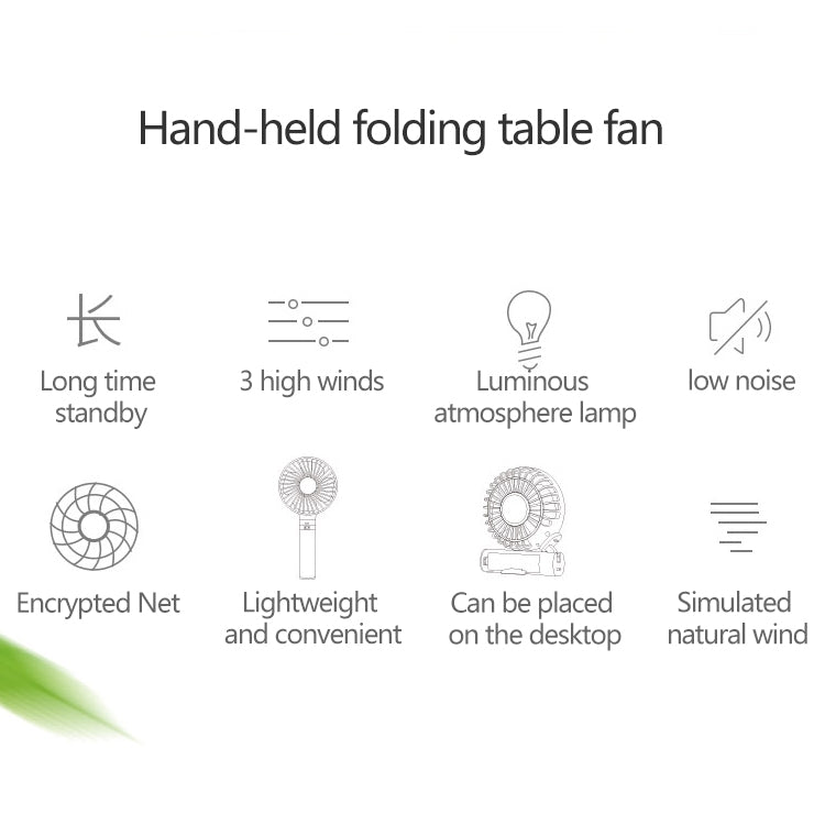 S2 Portable Foldable Handheld Electric Fan, with 3 Speed Control & Night Light (Mint Green)