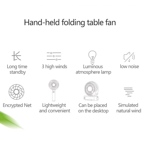 S2 Portable Foldable Handheld Electric Fan, with 3 Speed Control & Night Light (Mint Green)