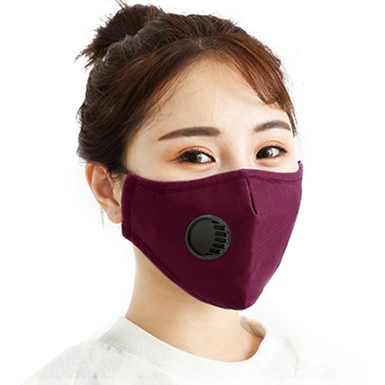 For Men Women Washable Replaceable Filter Breath-Valve PM2.5 Dustproof Face Mask(Dark Red)
