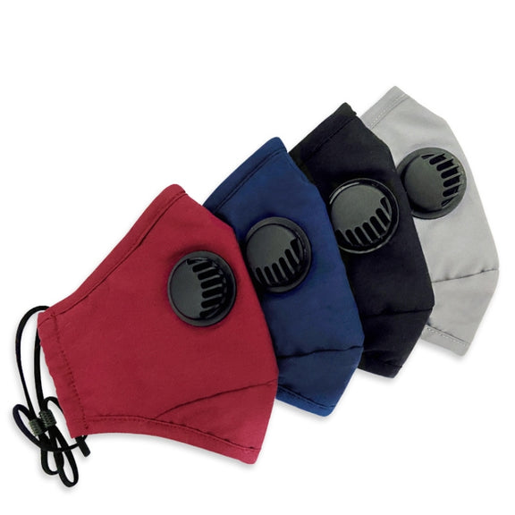For Men Women Washable Replaceable Filter Breath-Valve PM2.5 Dustproof Face Mask(Navy Blue)