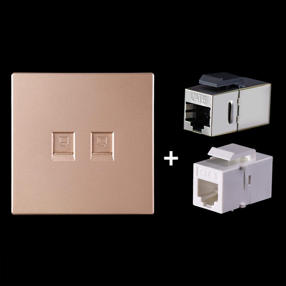 CAT.6 Shielded Pass-through Network Module, Dual Ports Panel + Shielded Pass-through + Telephone Socket (Gold)