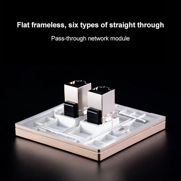 CAT.6 Shielded Pass-through Network Module, Dual Ports Panel + Shielded Pass-through + TV Socket (Grey)
